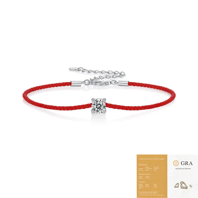 Moissanite rope bracelet 925 silver geometric design on white background