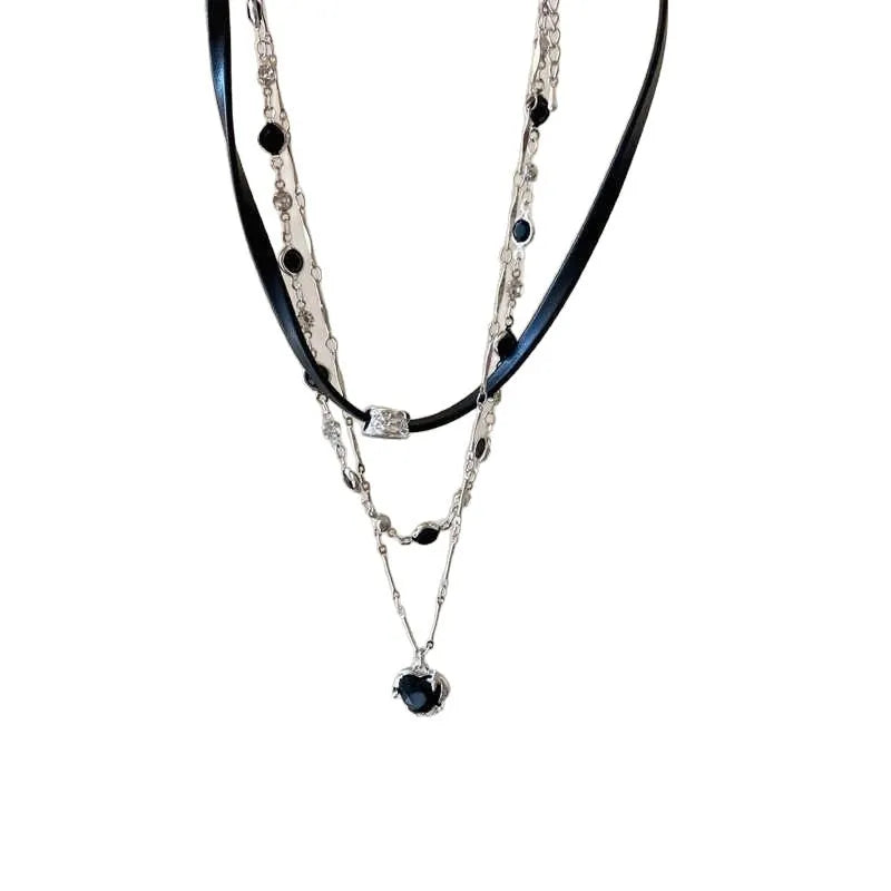 Women's multi-layer twin heart necklace with alloy and artificial crystal pendants on clavicle chain