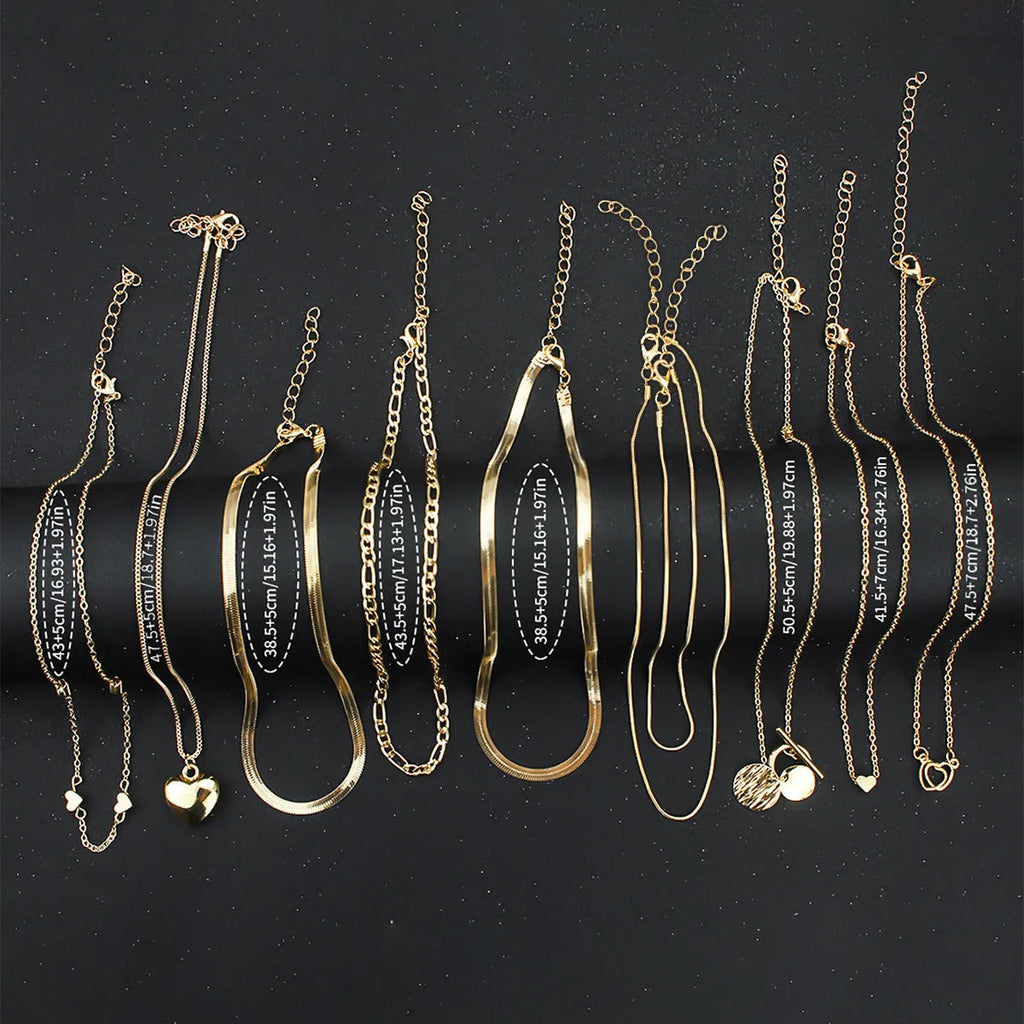 Gold electroplated women's necklace set with snake bones chain and adjustable length jewellery