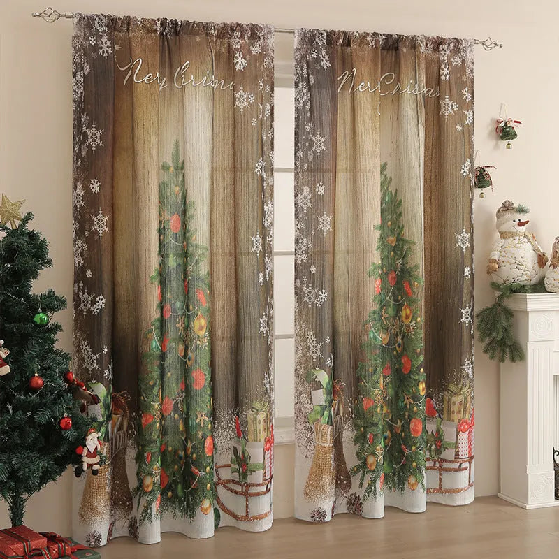 Printed polyester Christmas curtain with red plaid design showing semi-sunshade light filtering