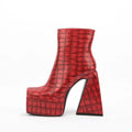 Women's artificial PU ankle boots with a high heel, shown in beige colour.