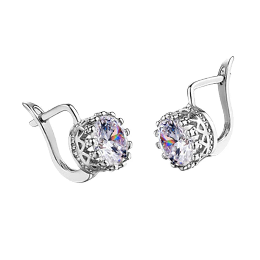 Korean retro crown ear clip earrings in rose gold or white gold colour plating on copper