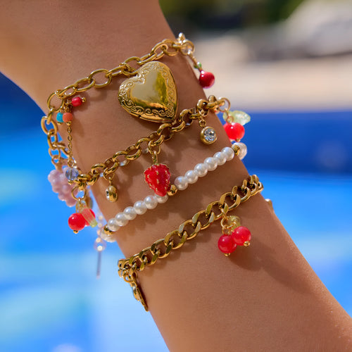 18K gold stainless steel love fruit chain bracelet with grape cherry lemon motifs for women