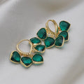Korean style green heart pendant glass ear clip earrings with alloy inlay artificial gemstone