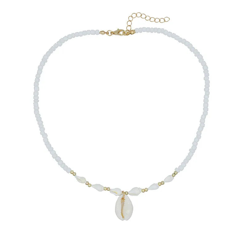Cold Wind white conch shell necklace with mother-of-pearl pendant on regular chain