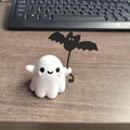 Mini resin ghost walking dog statue holding a bat, Halloween decoration