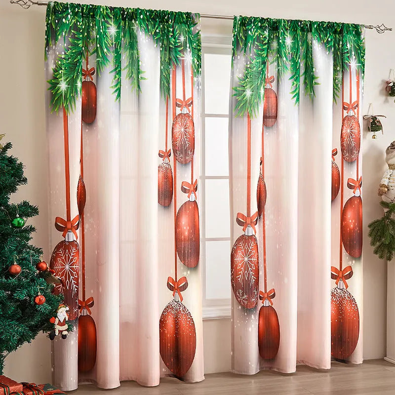 Printed polyester Christmas curtain with red plaid design showing semi-sunshade light filtering