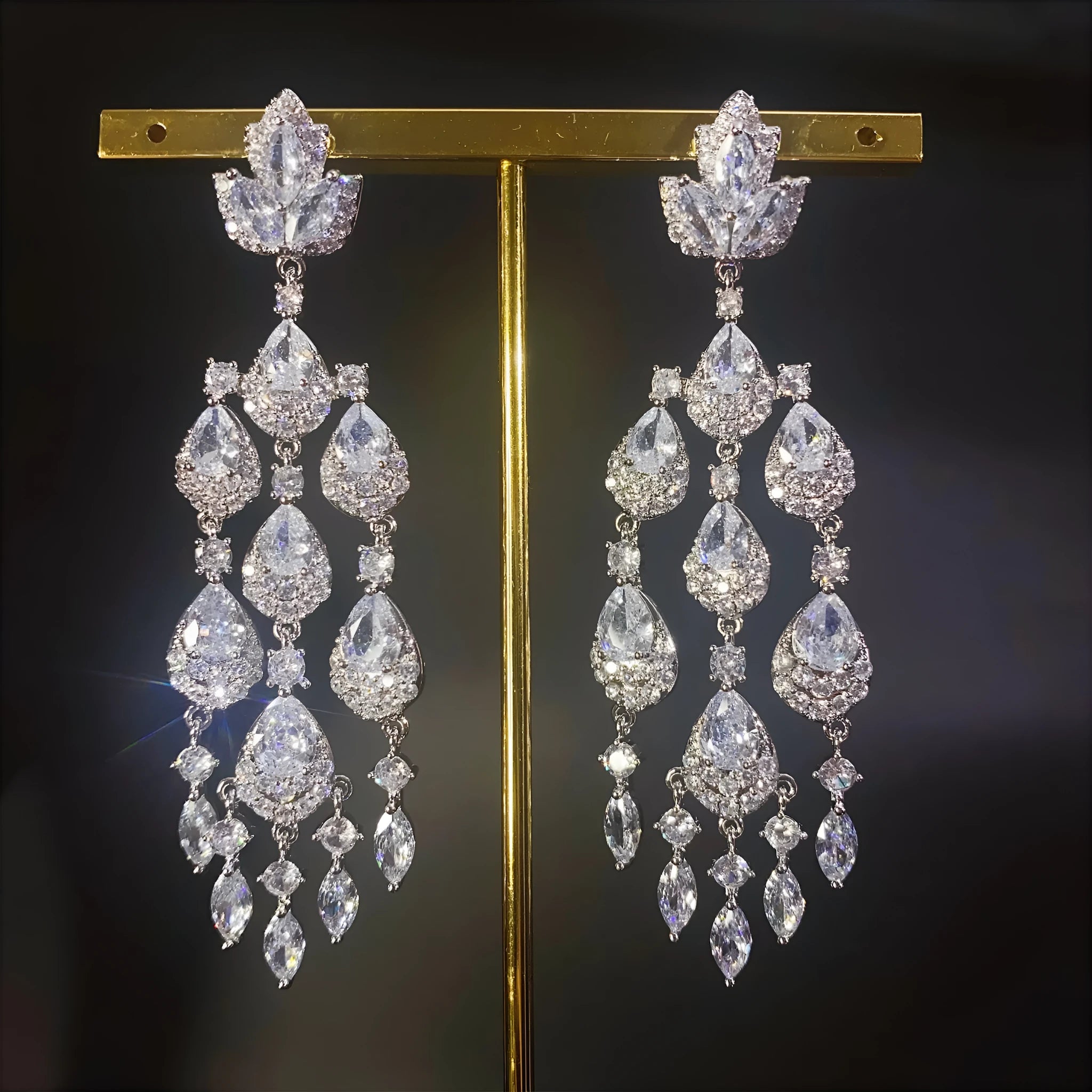 Water drop tassel long high profile earrings for women in natural flower leaf style with zircon and alloy