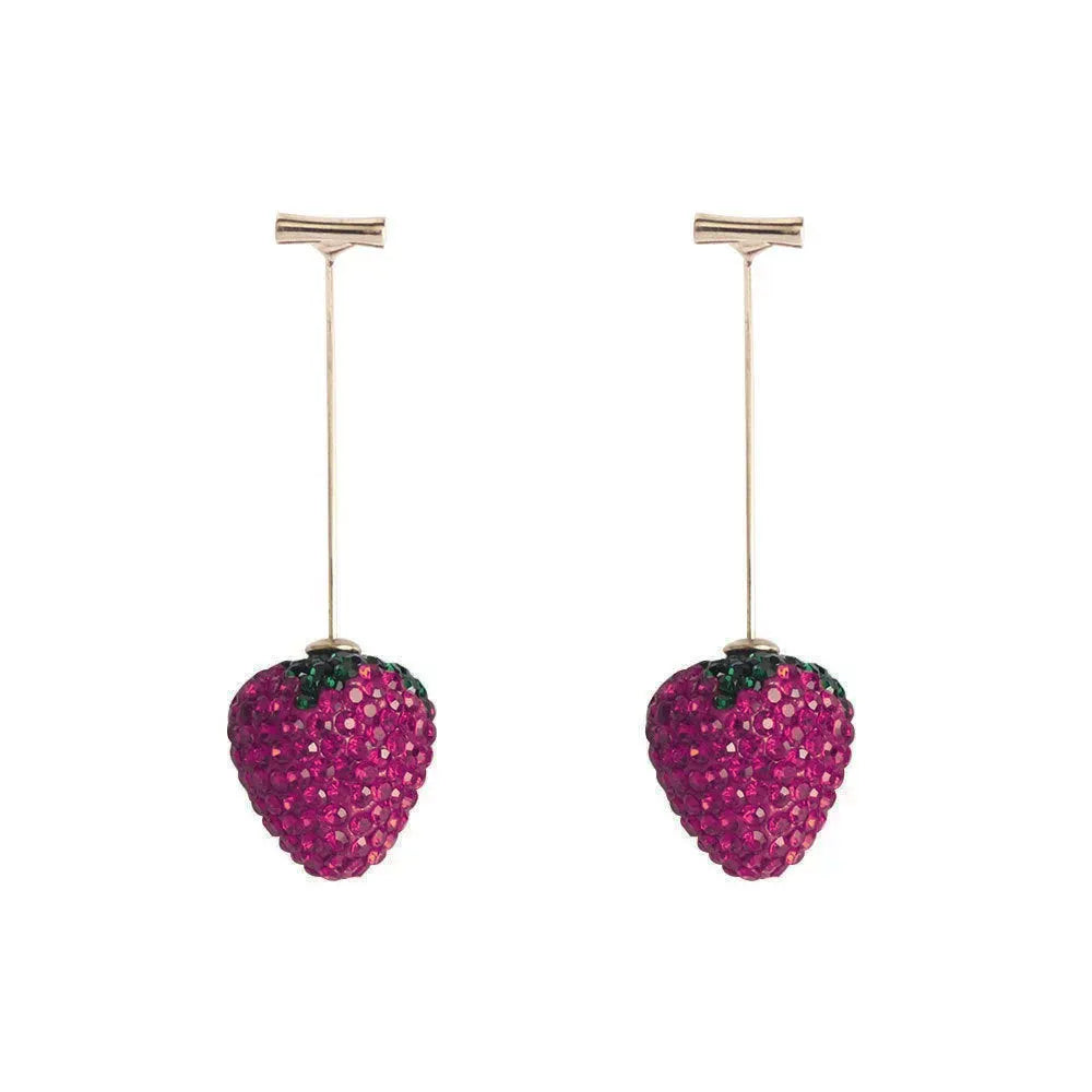 Red zinc alloy strawberry earrings with geometric spot drill design for women.