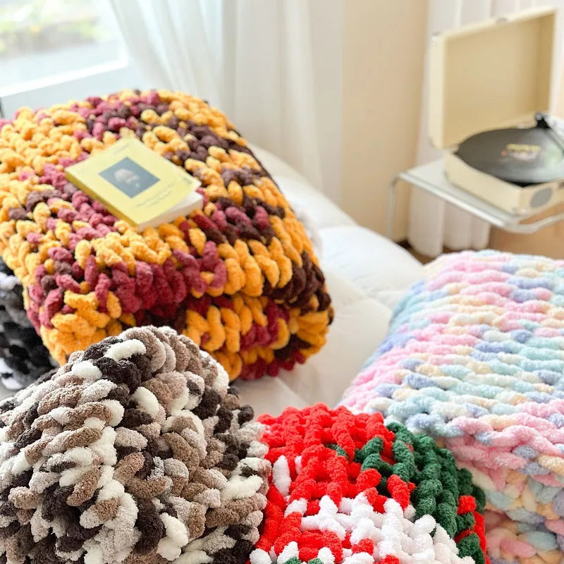 Thick ice bar section dyed handmade chenille cover blanket with stripe pattern in 130x170cm size
