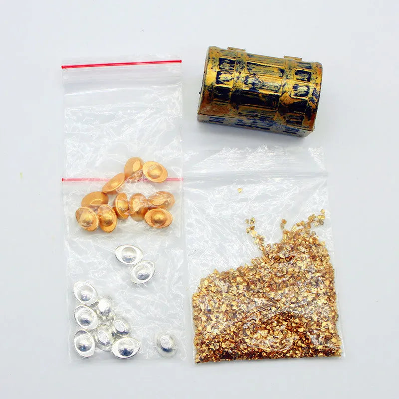 Alloy treasure chest miniature ornaments with gold coins and bars for doll house accessories