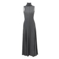 Grey slim-fit women's dress with half turtleneck front and backless design