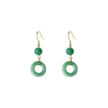 Green geometric peace buckle Chinese-style earrings made from zinc alloy with 14K gold purity plating