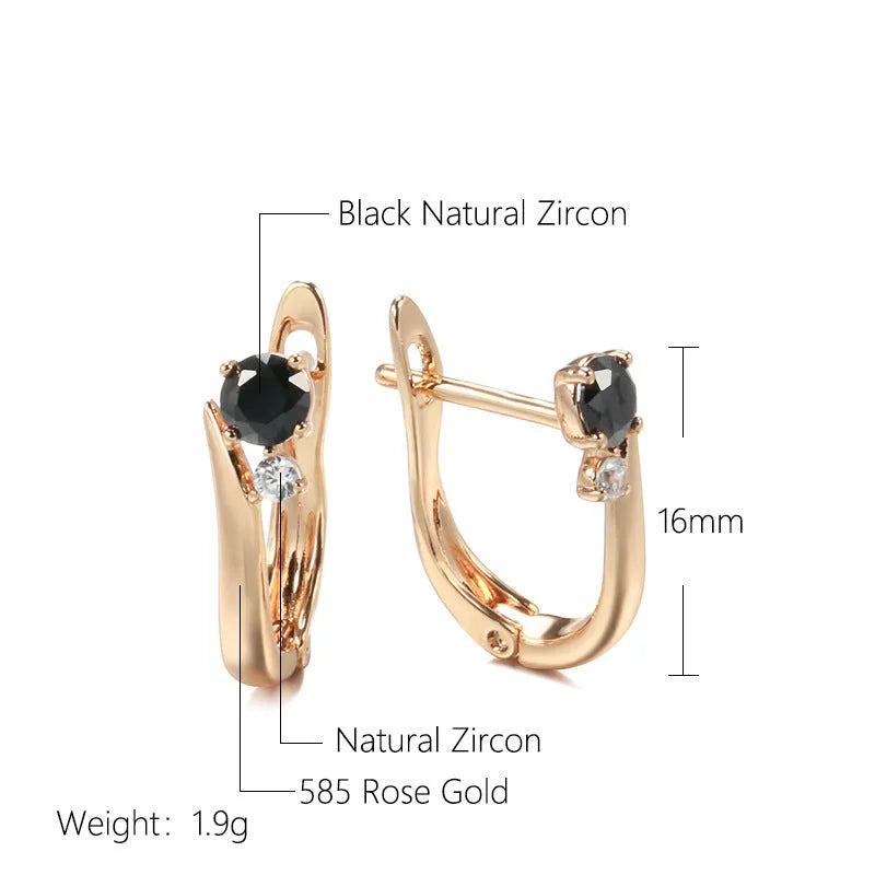 Gold geometric drop earrings with black agate inlay on copper