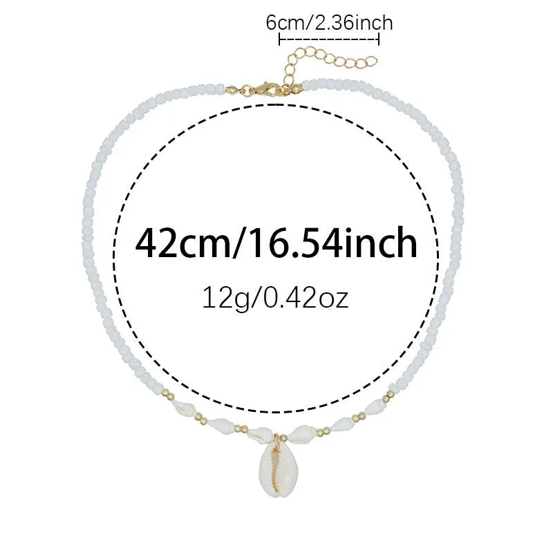 Cold Wind white conch shell necklace with mother-of-pearl pendant on regular chain