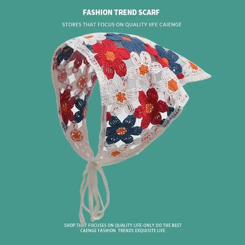 Cotton French retro triangle headscarf with floral pattern in multiple colour options