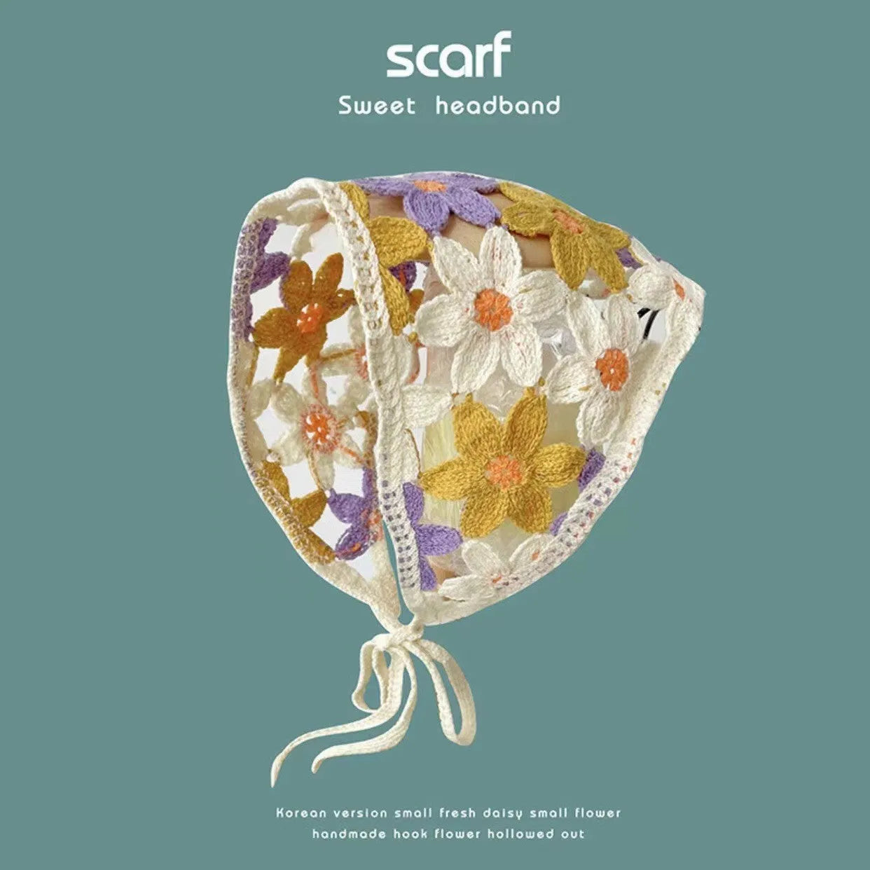 Cotton French retro triangle headscarf with floral pattern in multiple colour options
