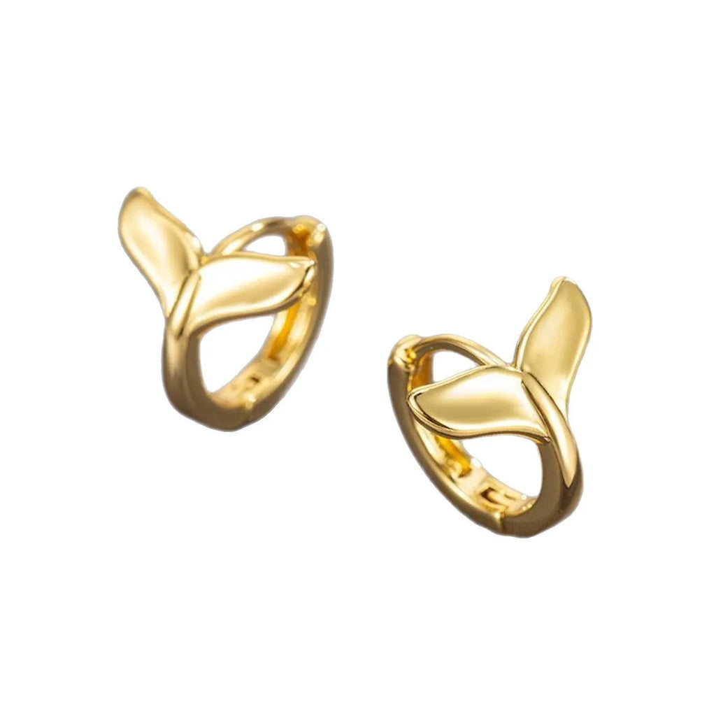 Women's copper earrings with fishtail design in electroplated white gold or yellow gold colour