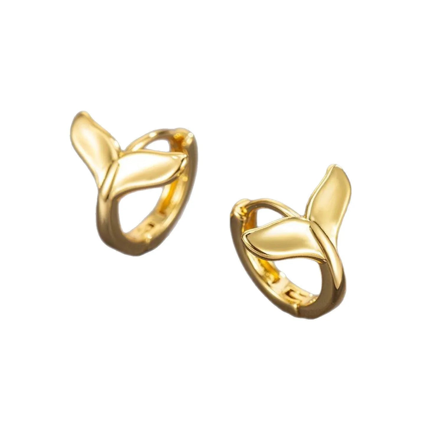 Women's copper earrings with fishtail design in electroplated white gold or yellow gold colour