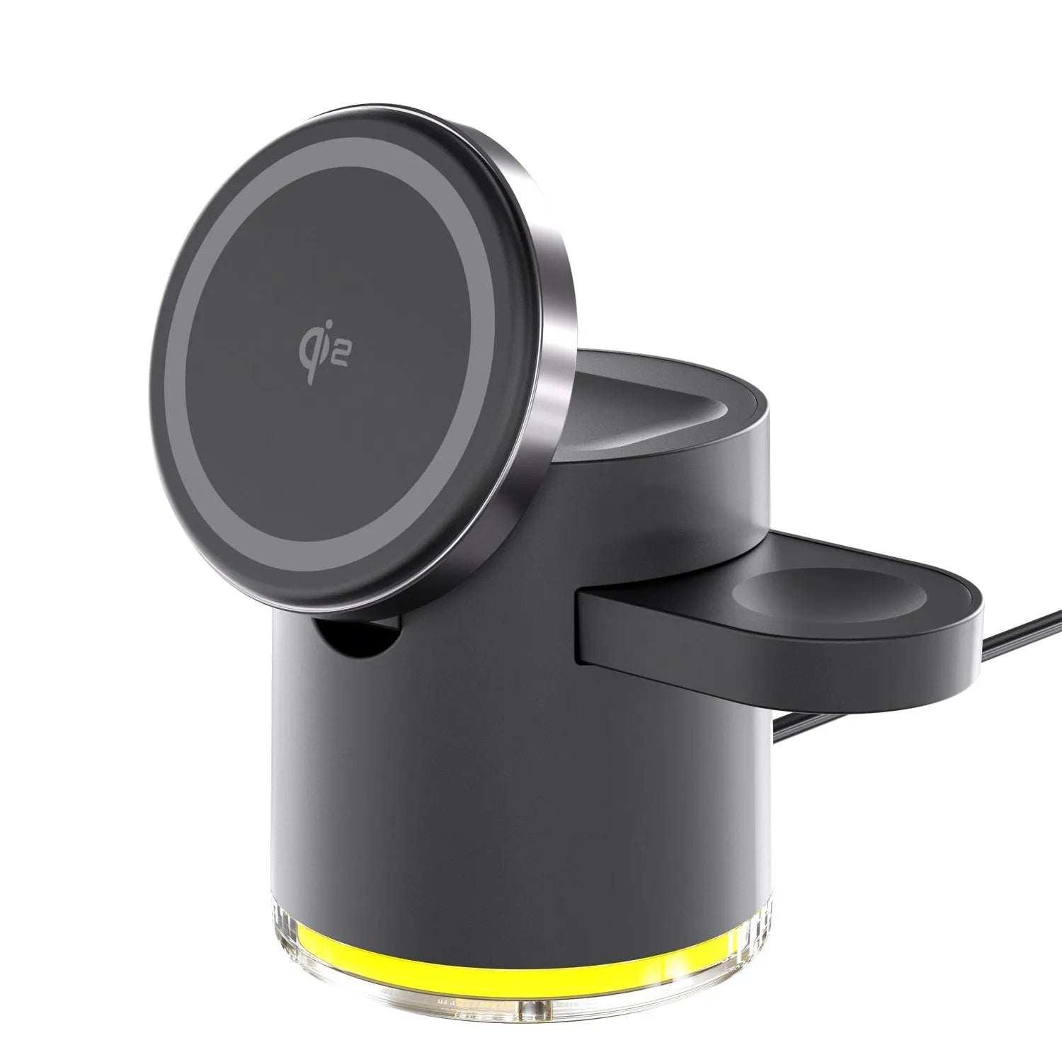 C16 portable magnetic three-in-one wireless folding charger in black and ivory white colours showing folded and open positions