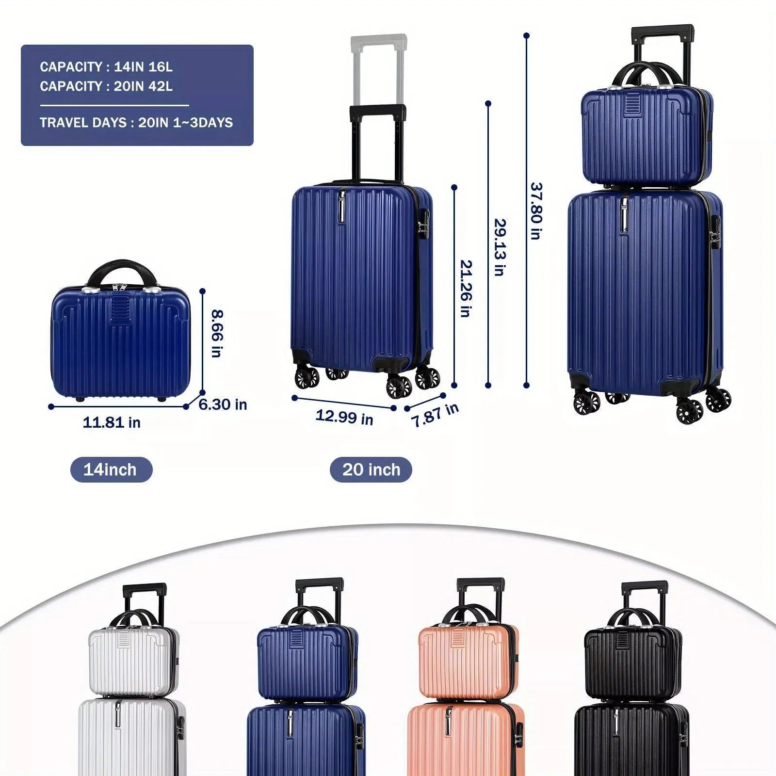 Aluminium alloy luggage set with 14-inch and 20-inch cases showing towel compartment
