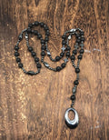 Men's stone cross pendant necklace with ball bead chain and safety lock fastening