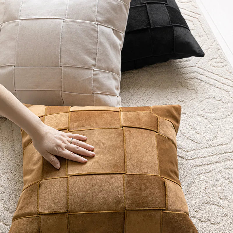 Chenille woven 50x50cm square cushion in beige colour with textured surface