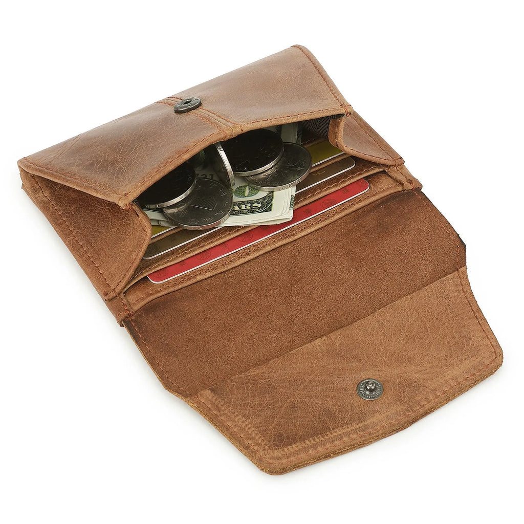Genuine cowhide leather coin purse with lock clasp in European retro style