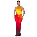 Women's gradient colour cross-shoulder sleeveless dress with high waist and long one-step skirt
