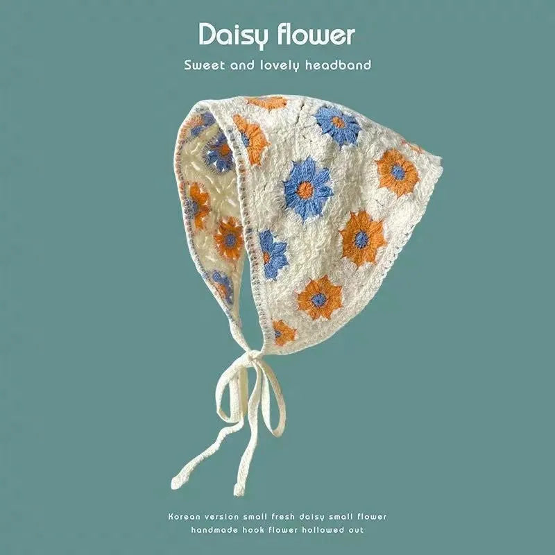 Cotton French retro triangle headscarf with floral pattern in multiple colour options