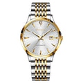 Men's simple dial automatic mechanical watch with stainless steel strap in golden black finish.