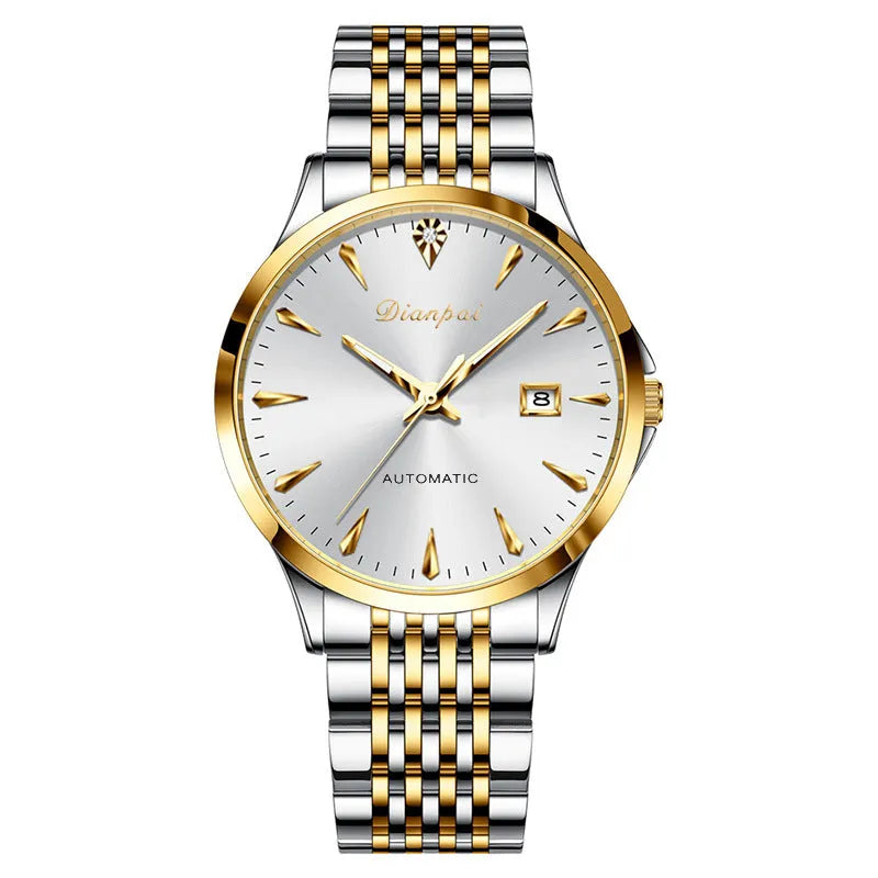 Men's simple dial automatic mechanical watch with stainless steel strap in golden black finish.