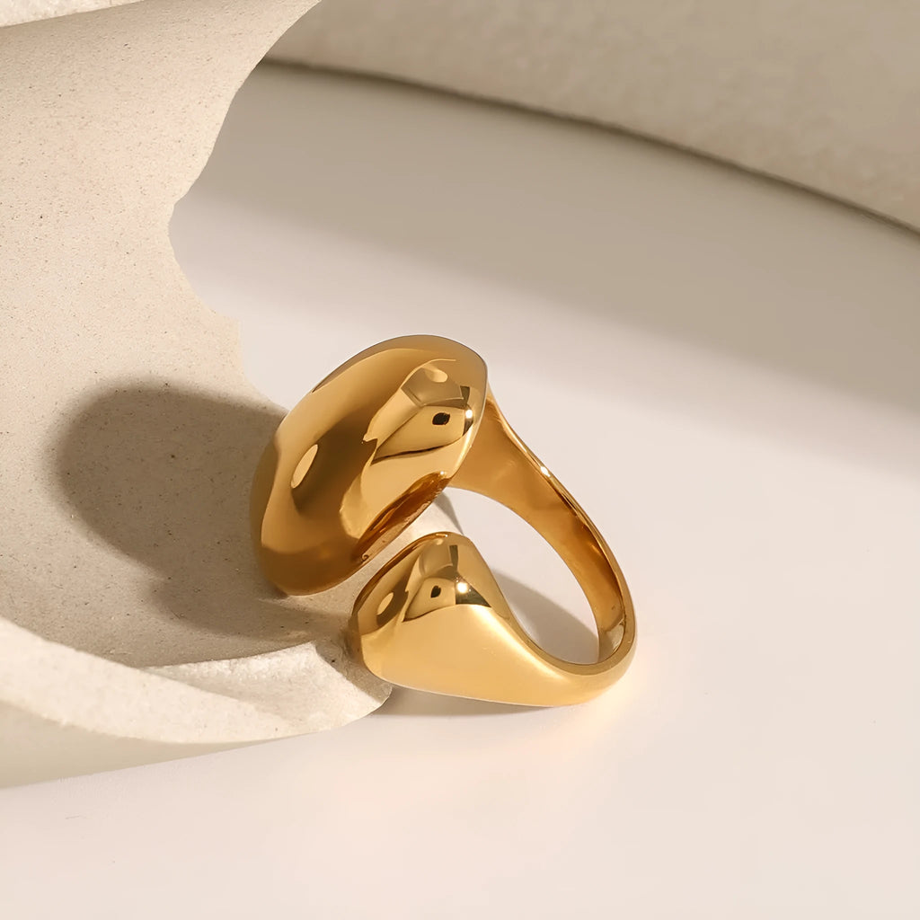 Women's geometric stainless steel open ring with electroplated silver-toned finish