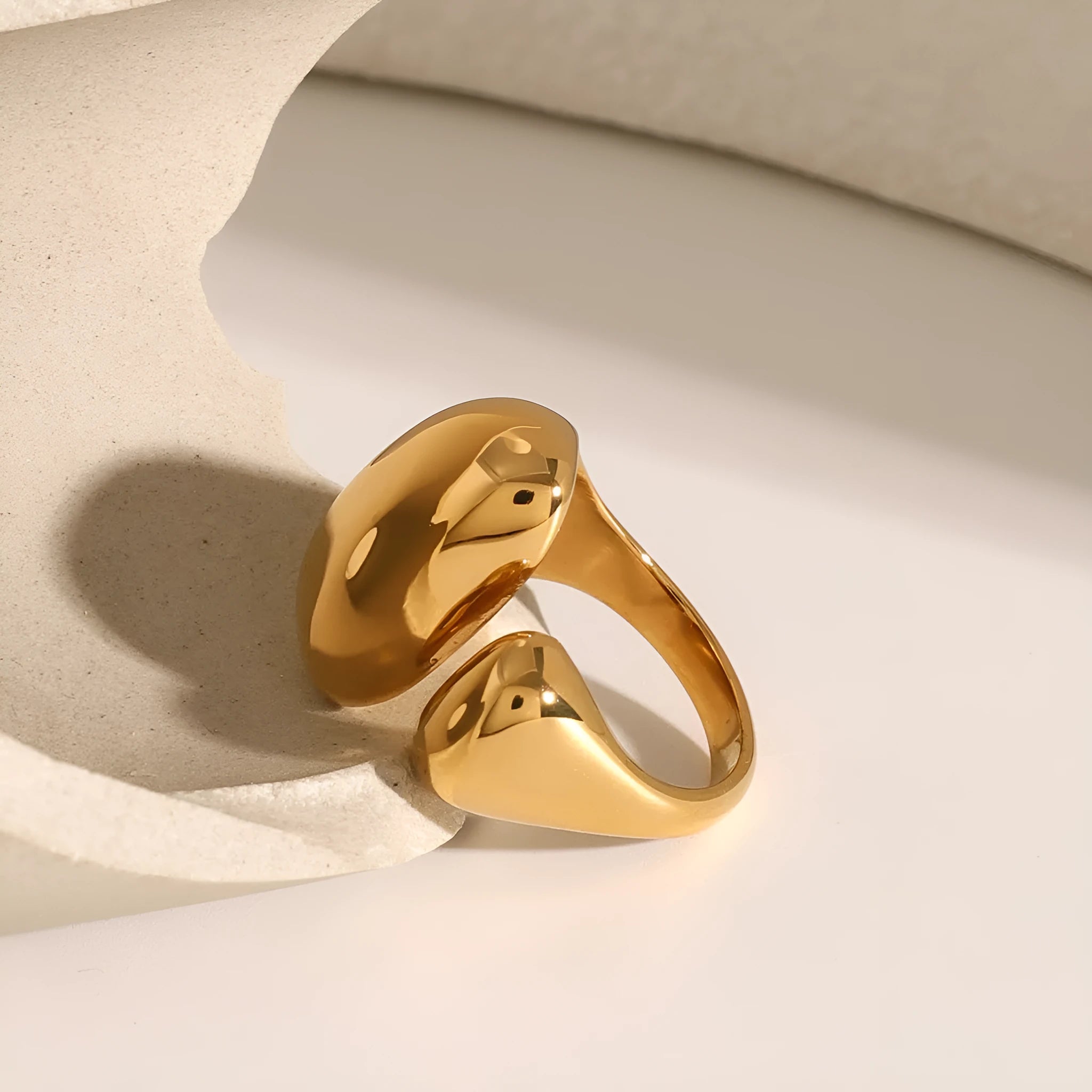 Women's geometric stainless steel open ring with electroplated silver-toned finish