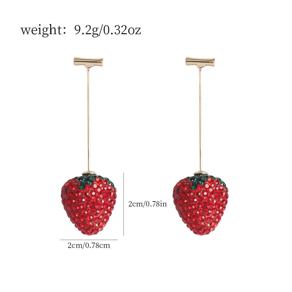 Red zinc alloy strawberry earrings with geometric spot drill design for women.