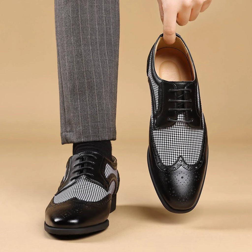 Men's casual plaid shoes with a square toe and lace-up front, in multiple colours.