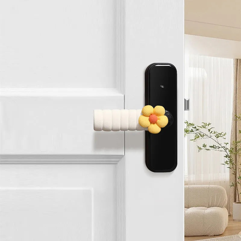 Round floral patterned door handle protective cover in soft PEVA material.