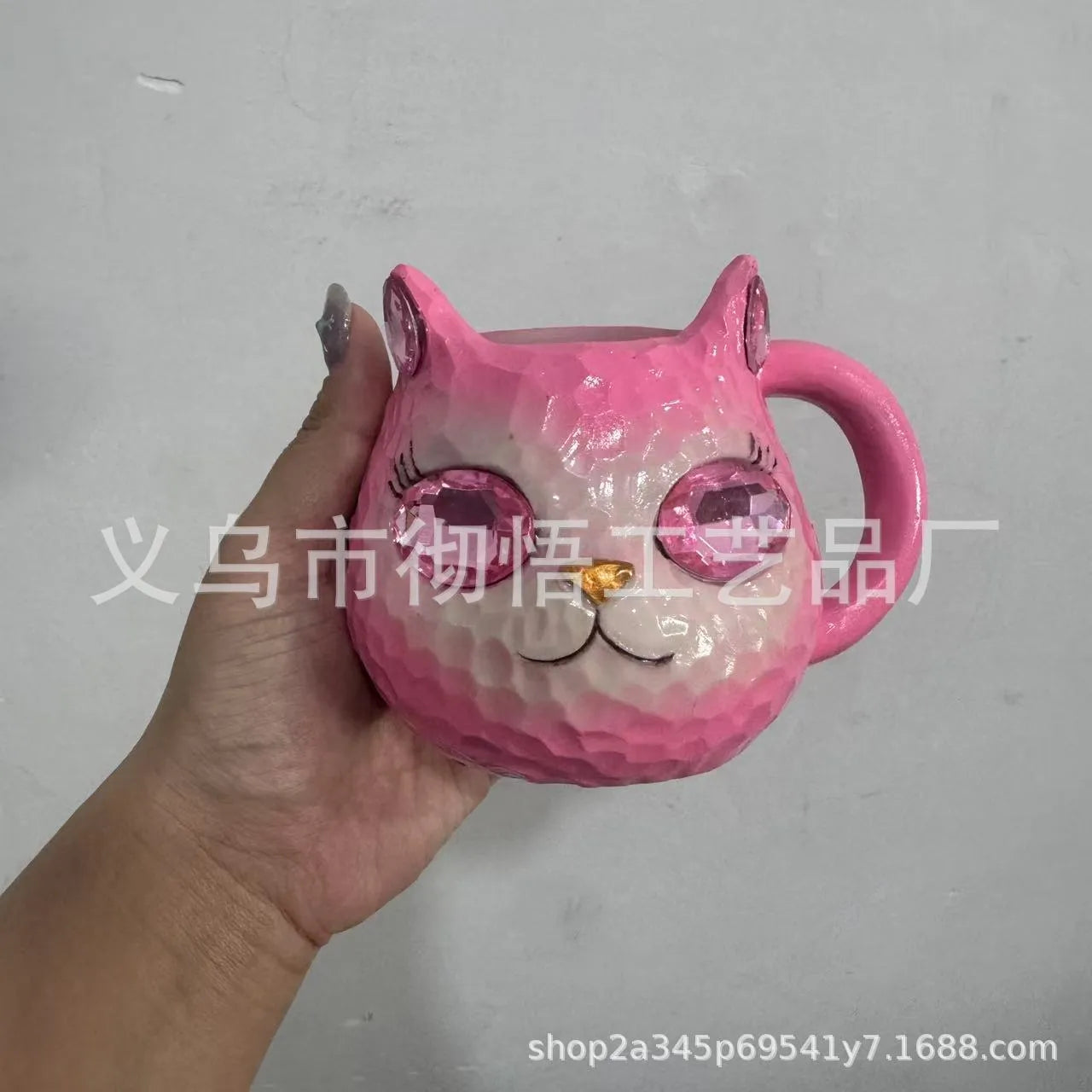 Crystal Earth decorative cat resin cup in American style, available in blue, green, pink, and purple colours.