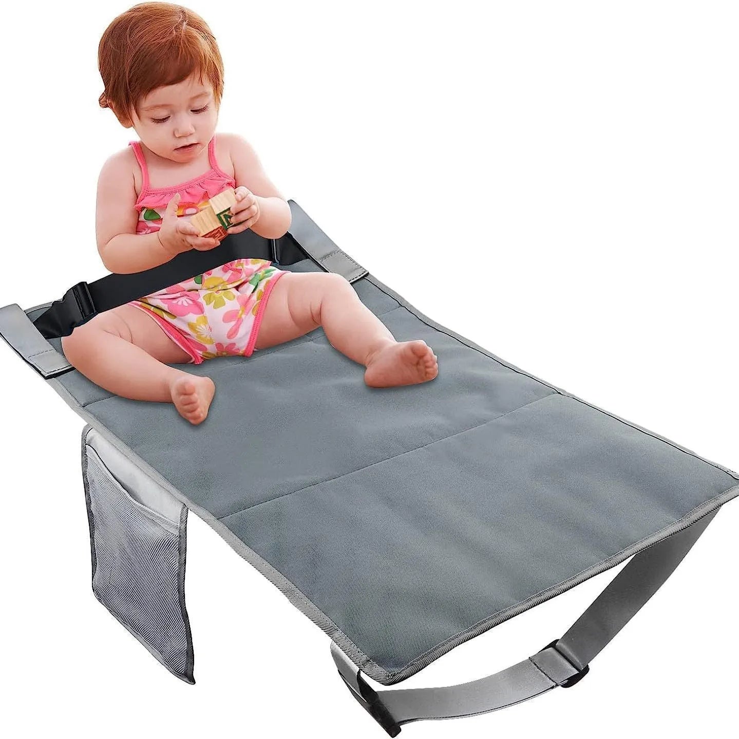 Portable children's aircraft pedal seat extender with drawstring storage pocket in blue colour
