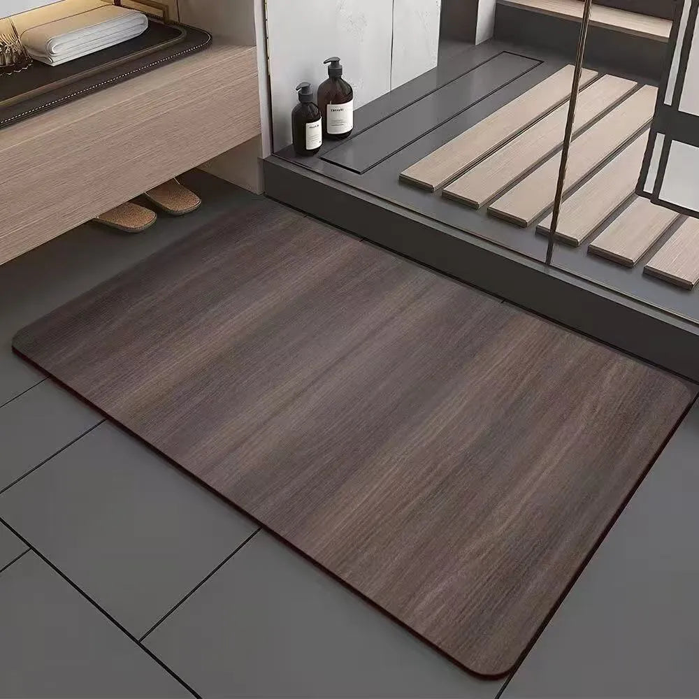 Square diatom ooze floor mat with wood grain pattern for non-slip bathroom use