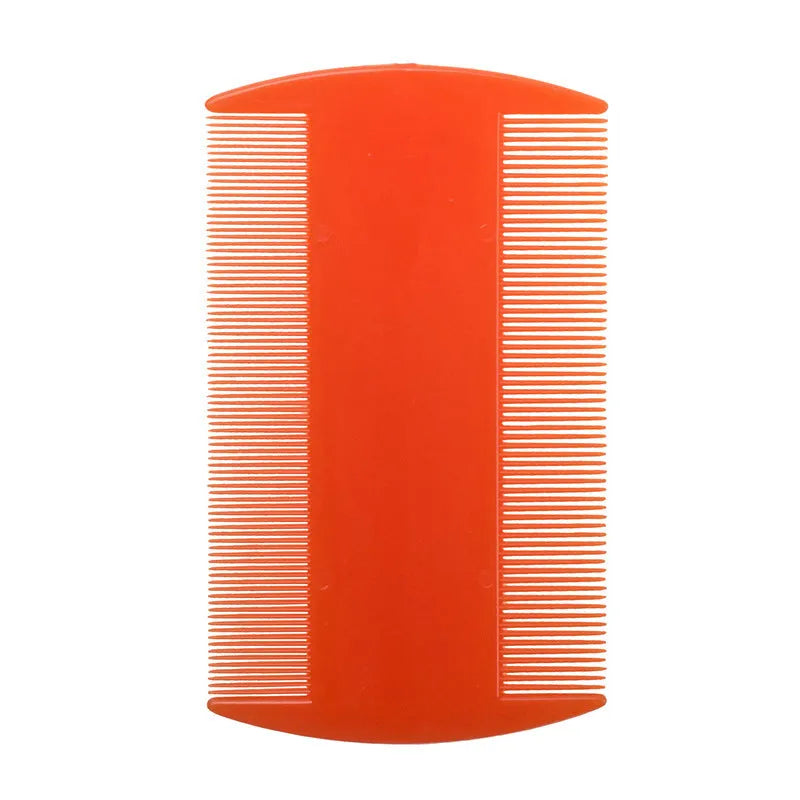 Double-edged fine tooth plastic lice and flea comb in assorted colours, showing compact size