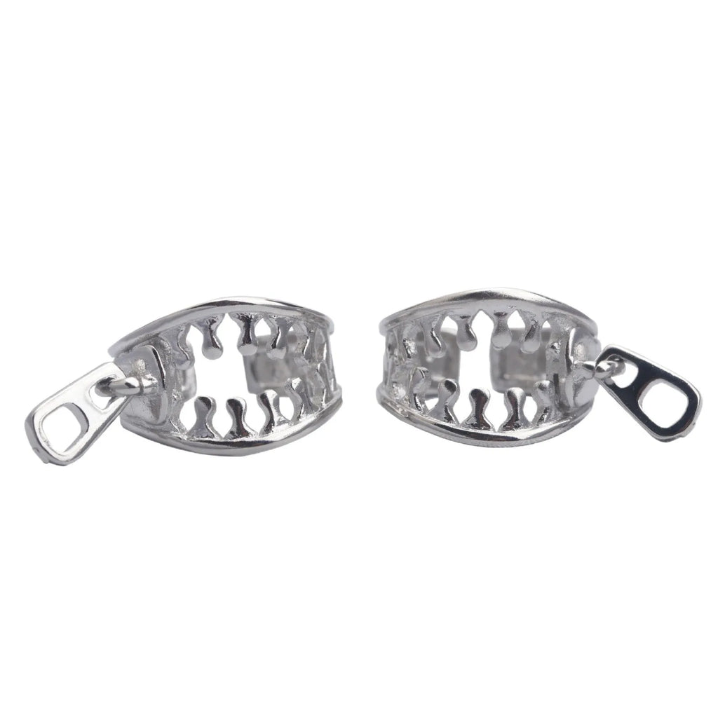 Copper geometric ear bone clip with linear patterns and zipper fastening in ES862 colour