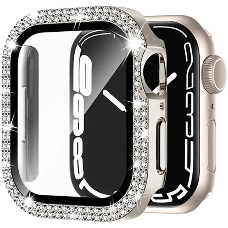 Apple Watch case with double diamond glass screen protection in multiple colour options