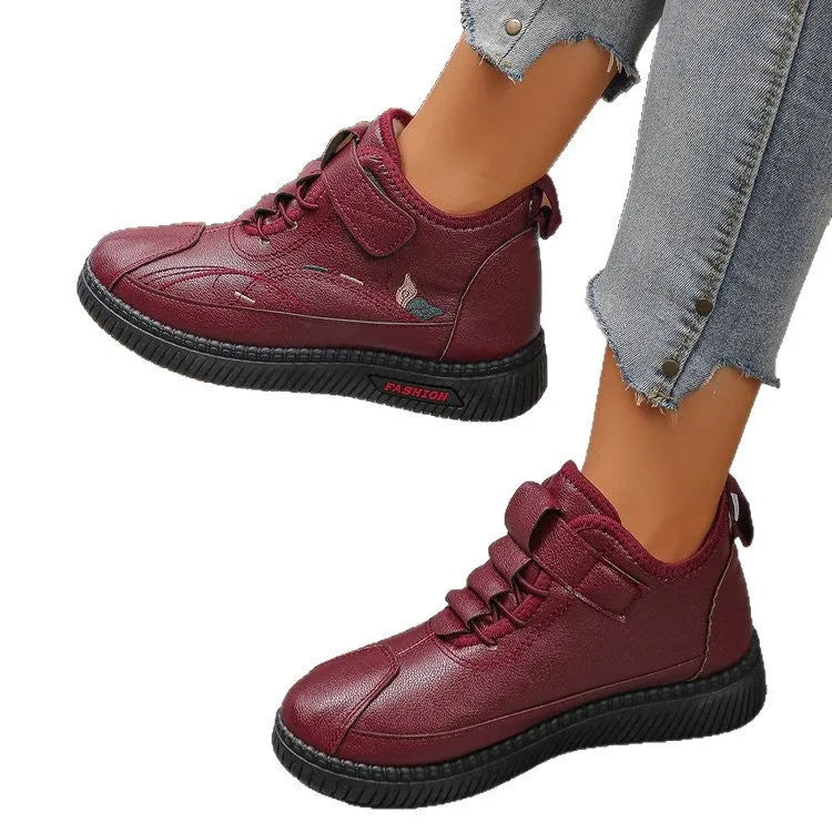 Women's black velvet cotton shoes with rubber soles and decorative hollow-out elements