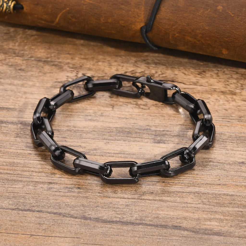 Men's titanium steel square chain bracelet in black, gold, retro, or steel colour options