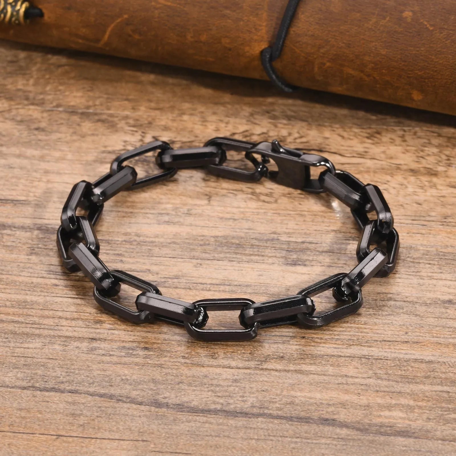 Men's titanium steel square chain bracelet in black, gold, retro, or steel colour options