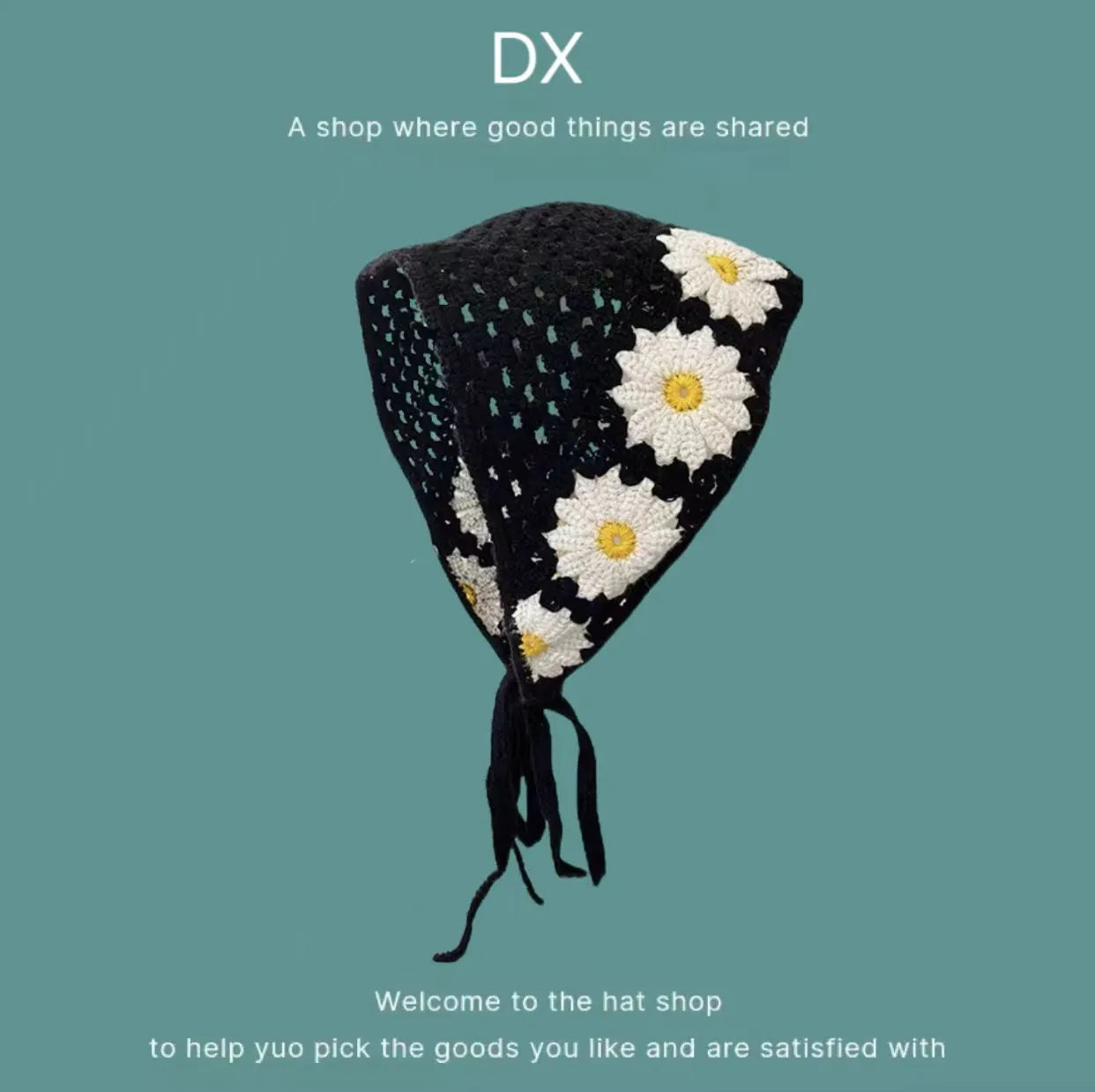 Cotton French retro triangle headscarf with floral pattern in multiple colour options