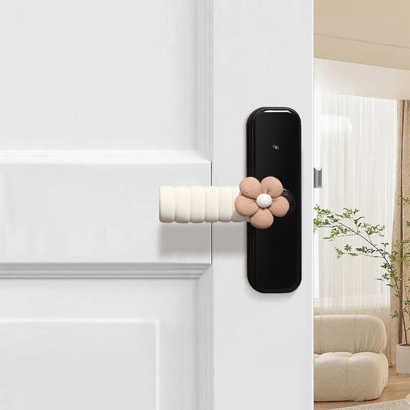 Round floral patterned door handle protective cover in soft PEVA material.