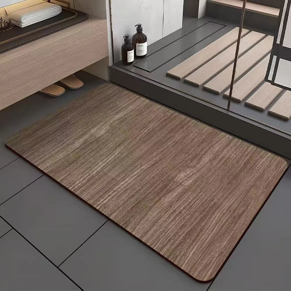 Square diatom ooze floor mat with wood grain pattern for non-slip bathroom use