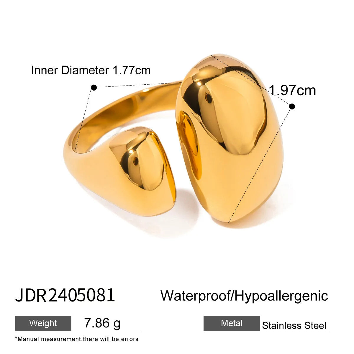 Women's geometric stainless steel open ring with electroplated silver-toned finish